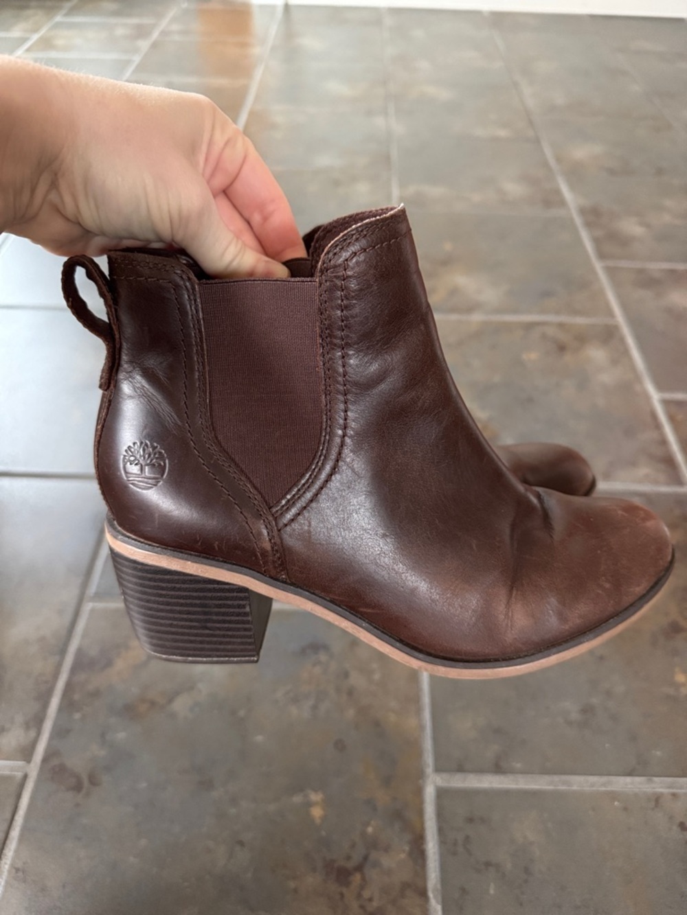 Timberland Chelsea Ankle Boots Brown Leather Pull-On Block Heel Women’s 7.5 - Picture 2 of 8
